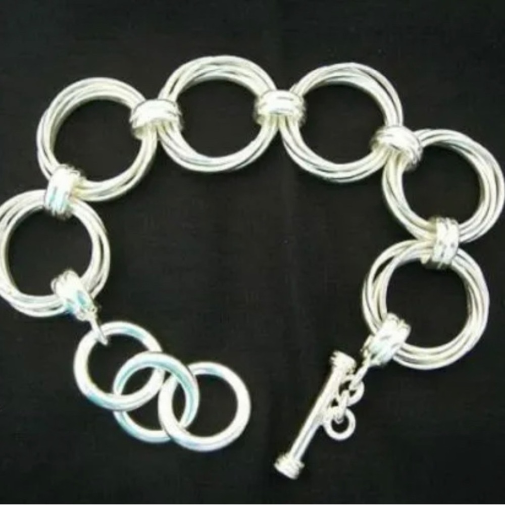 Silpada Sterling Silver Circle Link Bracelet Adjustable Toggle Clasp #B1235